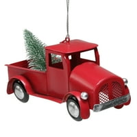 5.25 camion de fier roșu cu ornament de Crăciun verde mat