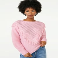 Scoop pulover cu franjuri pentru femei