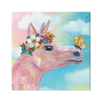 Stupell Industries Butterfly Kisses Pink Fantasy Unicorn Flower Blossoms Galerie de pictură învelită pe pânză Print Wall Art,