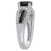Miabella 1-Carat T. W. diamant alb-negru 14k inel de logodna din Aur Alb