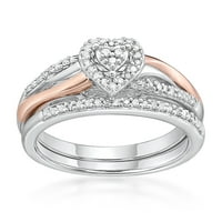 Jay Heart Designs argint Sterling și aur roz de 14k în două tonuri formă de inimă logodnă diamant promisiune Set de mireasă de