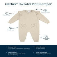 Gerber Baby Boy sau fată unise pulover tricot Romper, dimensiuni 0 3 luni