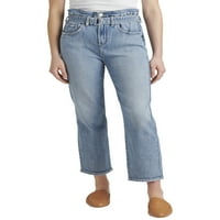 Silver Jeans Co. Geantă de hârtie pentru femei blugi drepți cu creștere înaltă, dimensiuni talie 24-36