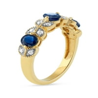 Imperial Gemstone 10k aur galben rotund tăiat albastru safir 1 10CT TW diamant femei trupa