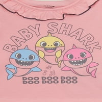 Baby Shark Baby și Toddler Girl Top, fustă Tutu, jambiere și set de ținute Scrunchie, 4 Piese, luni-5T