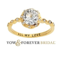 Vow & Forever personalizate mireasa 14k aur peste Sterling Silver Topaz alb cu Halo diamant Accent gravate inel de logodna