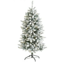 Aproape Natural 5' Flocked brad Artificial de Crăciun Prelit cu lumini LED