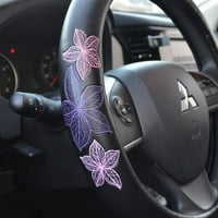 GripGrab comfort Grip, design flori violet și roz pe capacul volanului din piele PU Neagră, 15