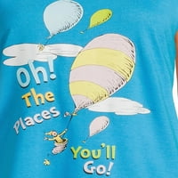 Dr. Seuss 's Oh the Places You' ll Go top pentru femei și femei, Pantaloni scurți și șosete, set de somn Din 3 piese