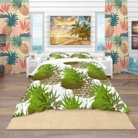 Designart 'ananas Cu Frunze model repetat' set de huse de plapumă tropicală