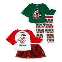Timp de vacanță tricou de Crăciun pentru bebeluși și copii mici, fustă Tutu și set de jambiere, dimensiuni din 4 Piese 12M-5T
