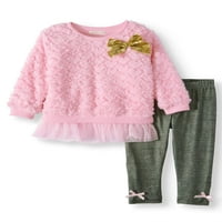 Top și jambiere pentru pulovere din blană Minky texturate pentru fete mici, Set de ținute din 2 piese