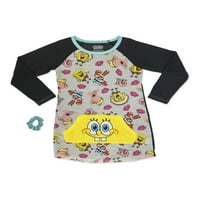 SpongeBob fete camasa pijama cu Scrunchie; dimensiuni 4-12