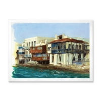 Designart 'impresie case vechi pe insula Mykonos Grecia' Nautical & Coastal Framed Art Print