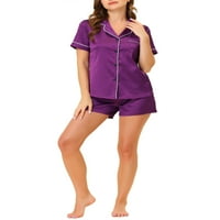 Chilipiruri unic femei pijama Mâneci scurte butonul în jos sus și pantaloni scurți Satin seturi