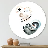 Designart 'Little Penguin cu planete și stele I' Farmhouse Circle Metal Wall Art-Disc de 23