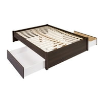 Pat cu platformă Prepac Select cu 4 stâlpi cu sertare, Queen, Espresso