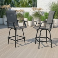 Mobilier Flash Patio bar scaune înălțime Set de 2, scaune de patio pivotante Textilene pentru orice vreme și șezlonguri cu spătar