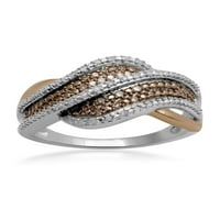 Carate T. W. alb și șampanie diamant 18kt aur peste inel de moda de argint Sterling