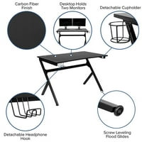 Mobilier Flash Optis Black Gaming Desk și scaun de Gaming înclinat Gri negru Set cu suport pentru pahare, cârlig pentru căști