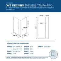 Ove decoruri Tampa-Pro 53-în. W în. H cabină de duș cu colț dreptunghiular cu ușă de duș fără cadru pivotantă din nichel