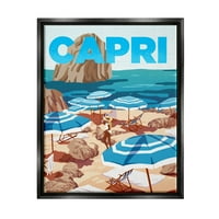 Stupell Industries Capri Italian Summer Beach Island artă grafică Jet Black Floating Framed Canvas Print artă de perete, Design