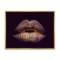 Designart 'sexy aur metalizate femeie buze III' moderne înrămate panza arta de perete imprimare