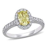 Miabella femei 1-Carat T. W. Oval tăiat natural galben diamant și rotund tăiat diamant 14kt două tonuri aur Halo inel de logodna