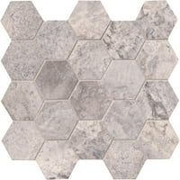 Hexagon travertin de argint în. în plăci de mozaic montate pe plasă de travertin Honed