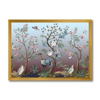 Designart 'Chinoiserie cu bujori și păsări XI' imprimare tradițională de artă încadrată
