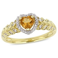 Miabella femei carate T. G. W. Citrine și diamant Accent 10kt Aur Galben Halo inima inel