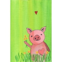 Porc în iarbă pictură imprimată pe lemn alb