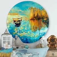 Designart 'portocali cu lac turcoaz în timpul apusului' nautic & Coastal Circle Metal Wall Art-Disc de 11