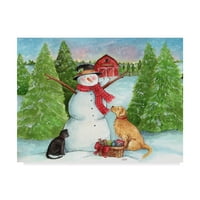 Marcă comercială Fine Art 'Snowman Dog And Cat Farm Horizontal' Canvas Art de Melinda Hipsher