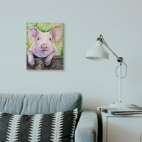 Stupell Industries porc roz Animal verde acuarelă pictură pânză artă de perete de George Dyachenko