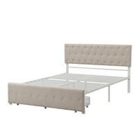 Cadru de pat cu platformă Aukfa cu sertar de depozitare, pat cu platformă metalică tapițat cu tăblie, mobilier Modern pentru dormitor,