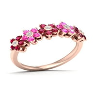 Imperial Gemstone 14k a crescut de aur placat cu argint creat Rubin și a creat roz safir inel Floral pentru femei