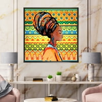 Designart 'portret femeie afro-americană cu Turban III' imprimare modernă de artă de perete din pânză încadrată