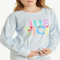Justice Girls Logo Top Cu mânecă lungă și Jogger de somn, Set de pijama din 2 piese, dimensiuni 5-18