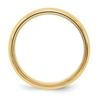 Finest aur 14ky Milgrain jumătate rotund inel de bandă & 44; Galben-Dimensiune 12