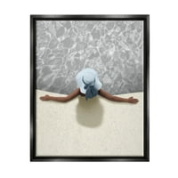 Stupell Industries vedere aeriană de vară persoană piscină apă artă grafică Jet negru Floating Framed Canvas Print Wall Art, Design