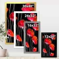 Designart 'detaliu abstract de flori roșii pe fundal negru II' imprimare tradițională de artă încadrată