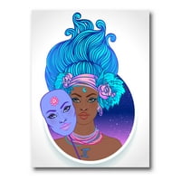 Designart 'Portretul unei fete Afro-americane cu păr albastru II' modern Canvas Wall Art Print