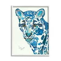 Stupell Industries Leopard înnorat colaj Albastru modele animale sălbatice pictură de animale artă încadrată albă imprimare artă
