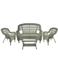 Set de mobilier de terasă în aer liber din rășină de oțel verde din 4 Piese-scaune și masă Loveseat