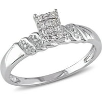 Carat T. W. rotund și paralel bagheta diamant Sterling argint Cluster inel de logodna