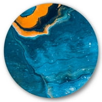 Designart 'compoziție abstractă de marmură în portocaliu și albastru III' modern Circle Metal Wall Art-Disc de 36