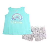 Sleep On it bluză pentru fete și scurt Floral cu Scrunchie, Set de pijama din 2 piese, dimensiuni 7-16