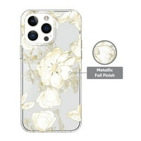 onn. Alb metalic florale telefon caz pentru iPhone Pro Max