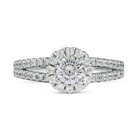 Imperial 14k aur alb 1ct TW diamant Halo Split Gamba inel de logodna
